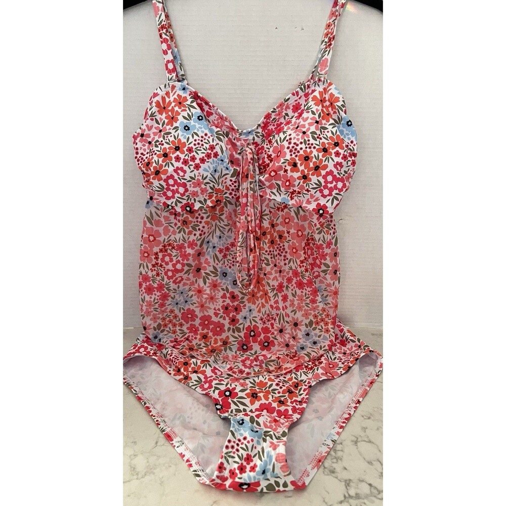New Floral Tankini Swimsuit High Waisted 2 Piece Size L Retro Cottagecore
